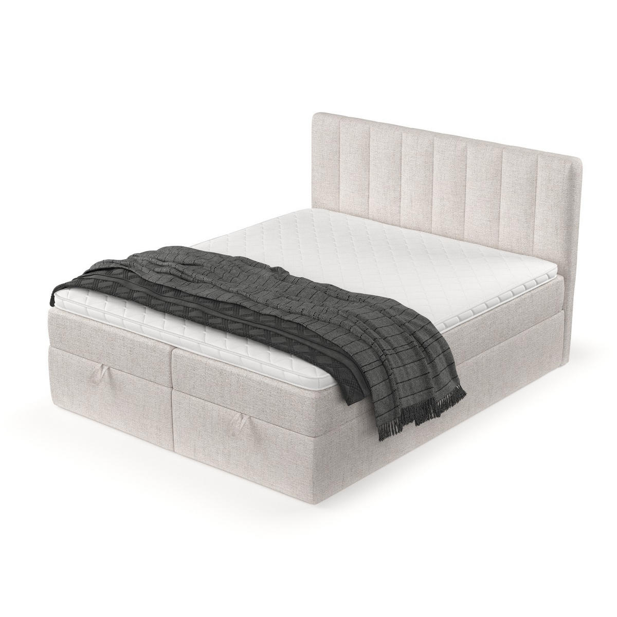 BOXBETT Lusso 200/200 cm Hellbeige im Neve Stoff - Sandfarben/Schwarz, Holz/Holzwerkstoff (200/200cm) - AltaBeds