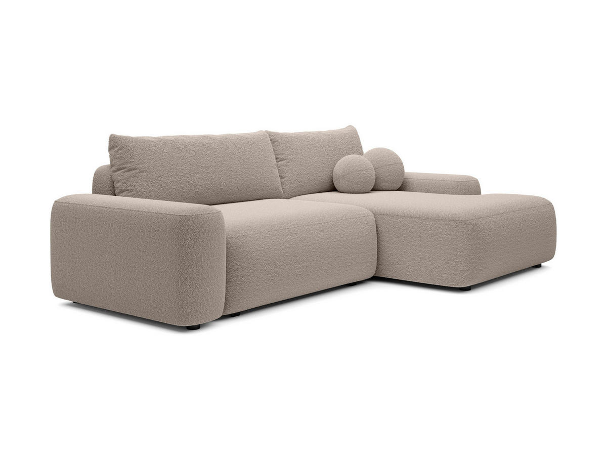 ECKSOFA RUOTA Beige Boucle-Stoff mit Schlaffunktion - Beige, Holz (264/162cm) - MASSENO