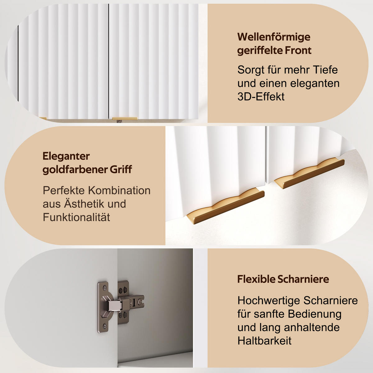 HÄNGESCHRANK DE-38748 90/29/60 cm 3 Türen und Wellenstruktur Weiß - Weiß, Holzwerkstoff (90/60/29cm) - ComfortXL