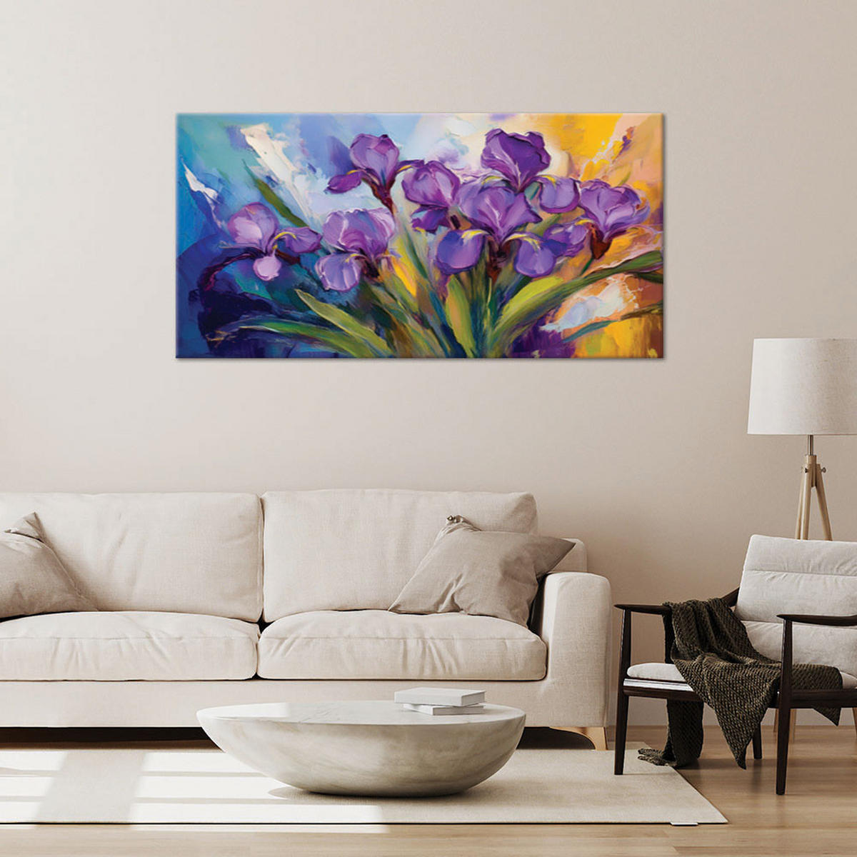LEINWANDBILD Lila Pastellblumen-Iris - Lila, Textil (100/50cm) - Feeby