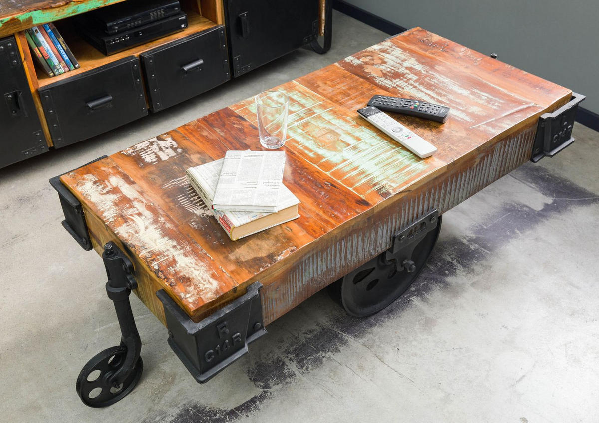 COUCHTISCH Altholz 120x60x43 mehrfarbig lackiert INDUSTRIAL #18 - Multicolor, Holz (120/60/43cm) - Massivmoebel24