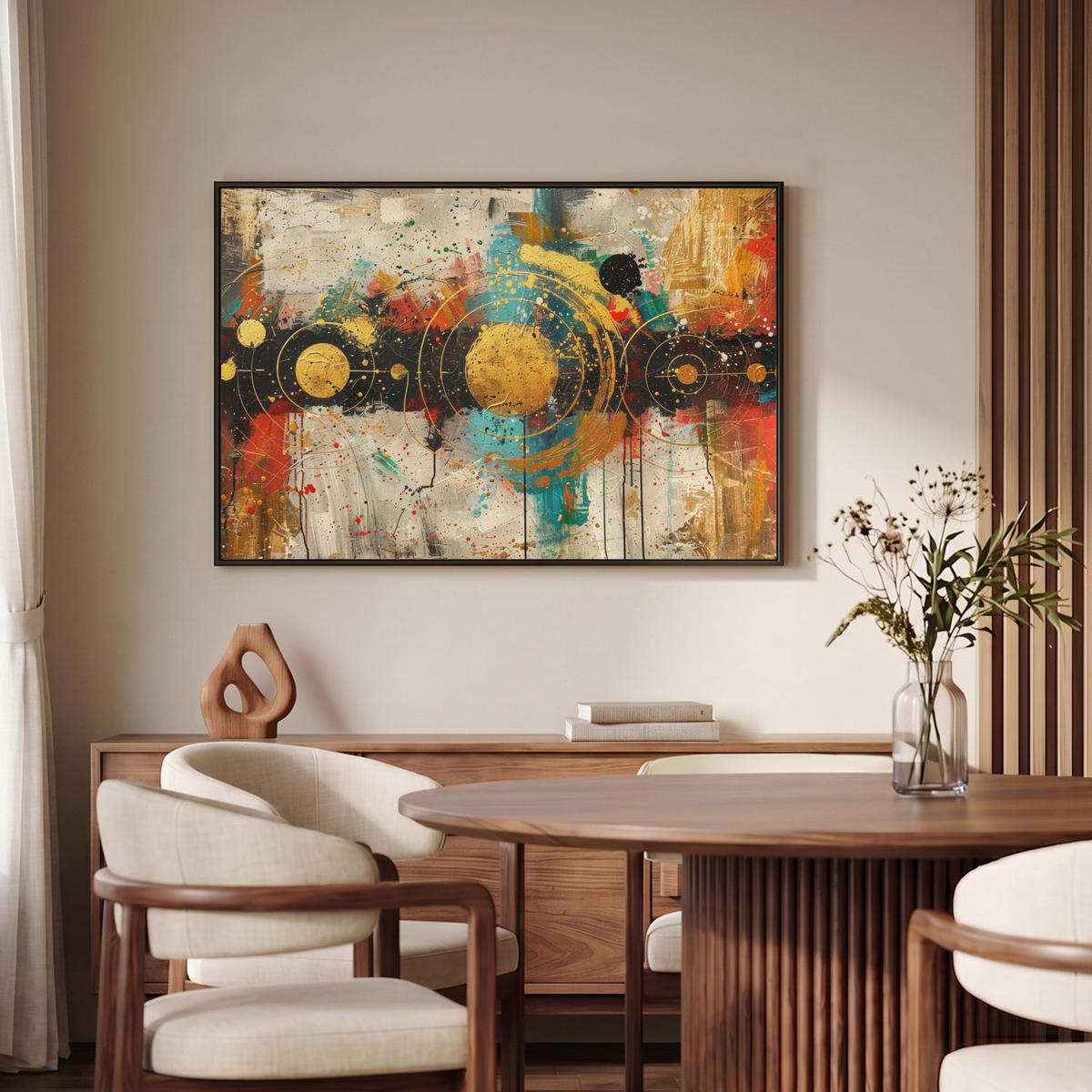 LEINWAND Bilder mit Rahmen - Abstrakt - Kunst - Gold - Modern - 90x60 - Multicolor, Textil (90/60cm) - MuchoWow