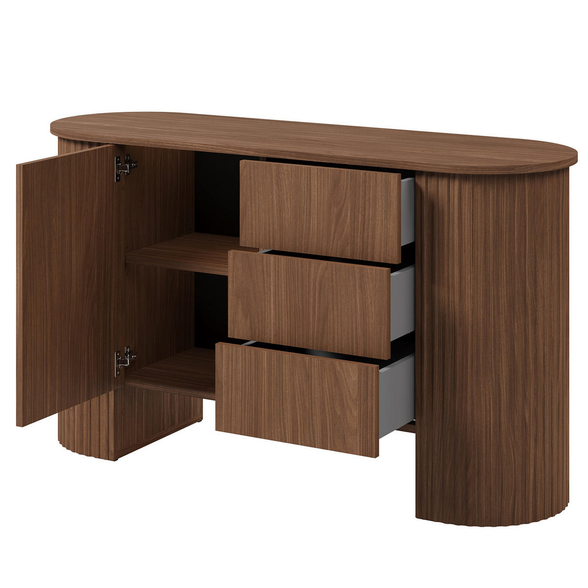 KOMODA Carlo s 1 dvířky a 3 zásuvkami, Push-To-Open, 140 cm, ořech - barva vlašského ořechu, kompozitní dřevo (139/80/45cm) - Beautysofa