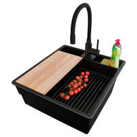 GRANITSPÜLE New York, 2-er set Alles Schwarz 48/53 cm 1 Becken + Küchenarmatur 40/38 cm + Ablauf-Set + Küchenzubehörset ab 50er Unterschrank - Beige/Schwarz, Kunststoff (48/20/53cm) - Primagran