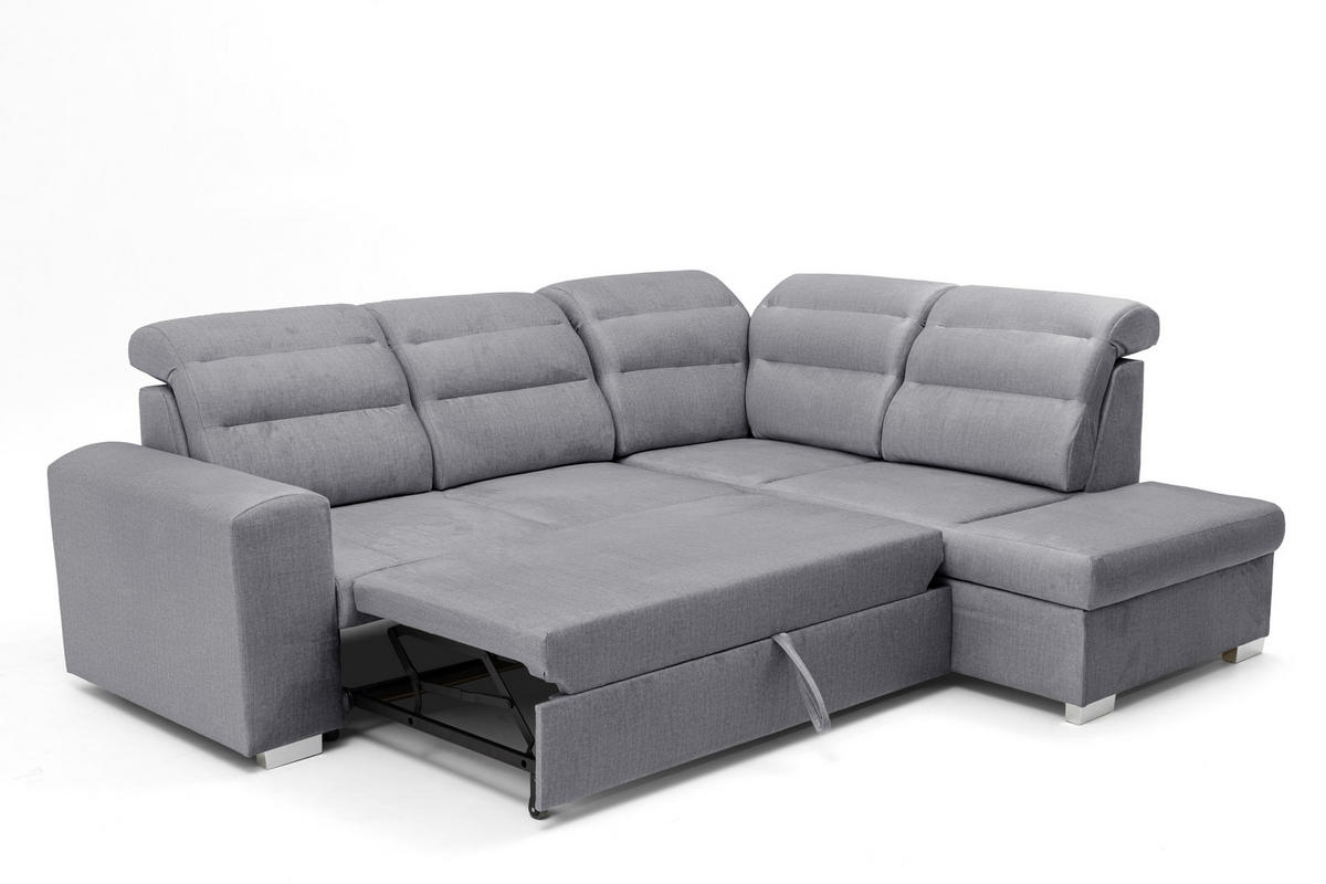 ECKSOFA CLOUD L Rechts mit Schlaffunktion 120x190 Velours Grau - Chromfarben/Grau, Holz/Kunststoff (260/202cm) - Muffo