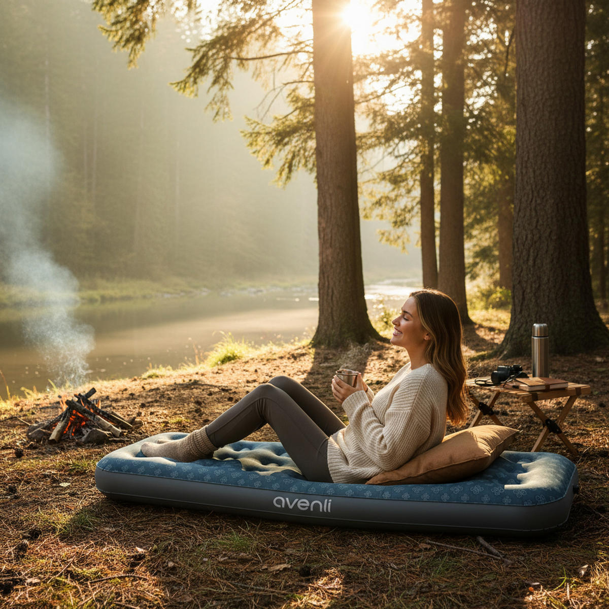 LUFTBETT Luftmatratze Camping 1 Person 191x73x22cm aufblasbar ohne Pumpe - Blau/Grau, Kunststoff (73/191cm) - Avenli