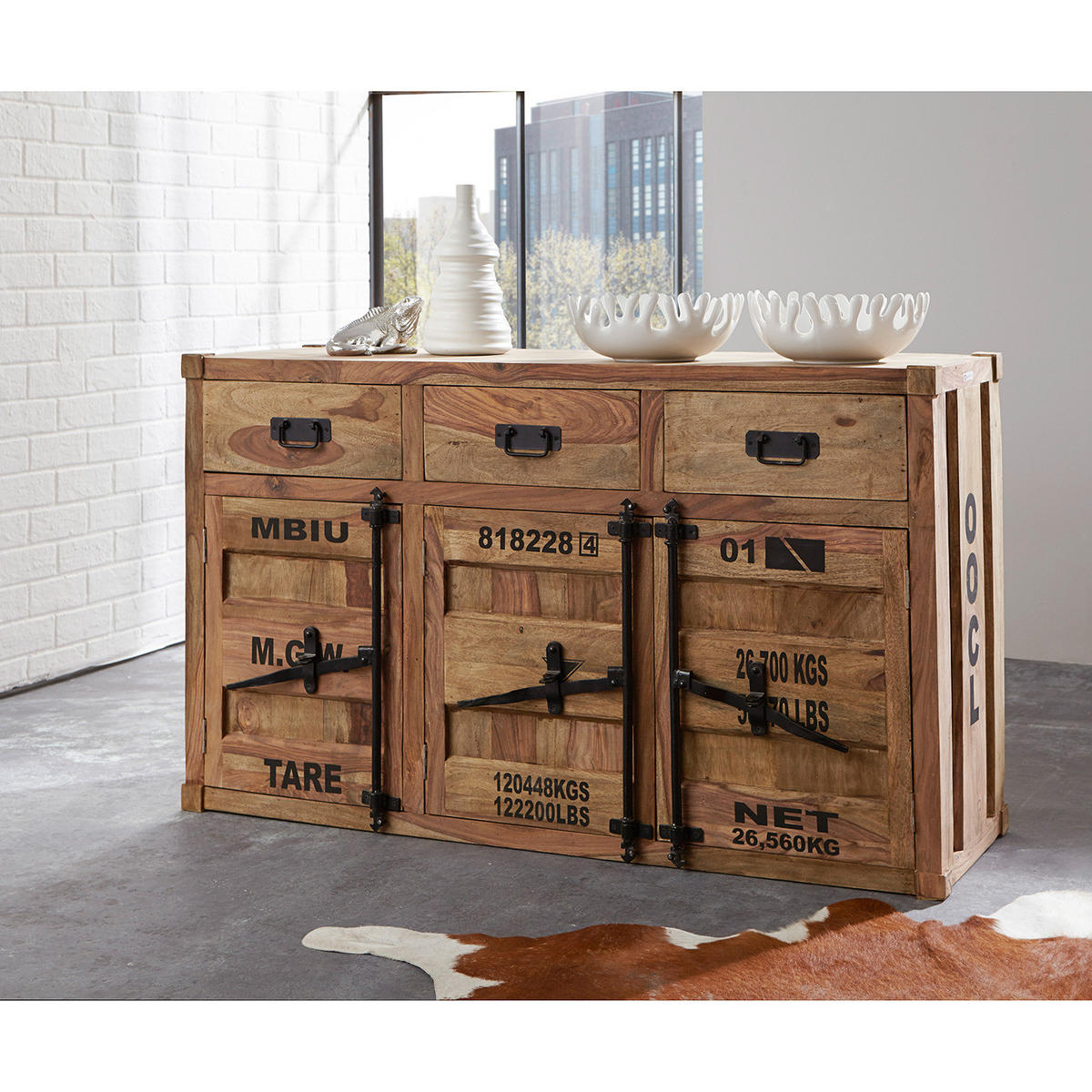 SIDEBOARD - Massivholz - Sheeshamfarben/Schwarz, Holz/Metall (140/85/45cm) - home24