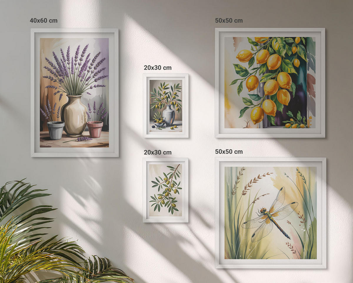 BILDER SET 5er Set - 50x50 cm & 20x30 cm & 40x60 cm Weißer Rahmen - Lavendelblüten und Architektur - Weiß, Kunststoff (40/60cm) - TULUP