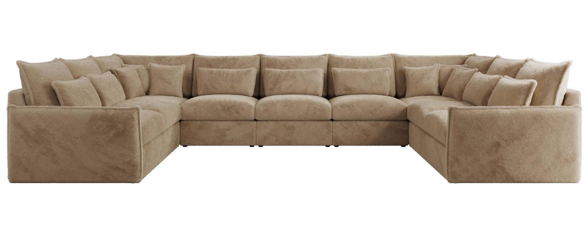 WOHNLANDSCHAFT VERSO U 9M Beige Plüsch - Beige/Schwarz, Kunststoff/Textil (442/93/270cm) - MKS