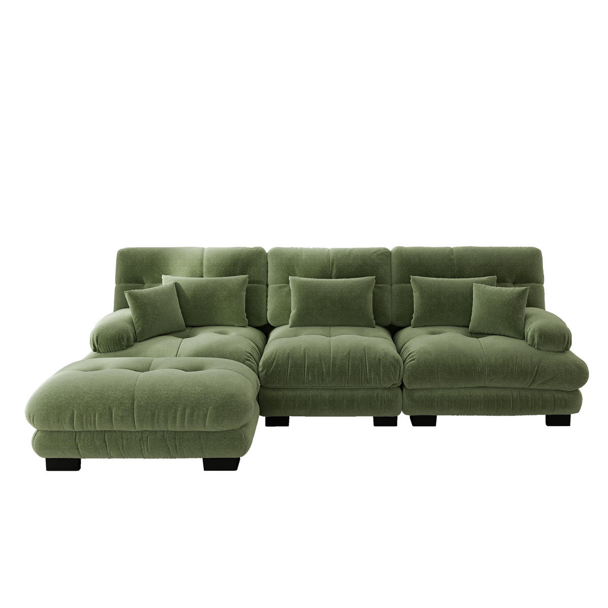ECKSOFA DE-34065 L-förmig mit Ottoman Grün - Grün, Holz (145/313cm) - ComfortXL