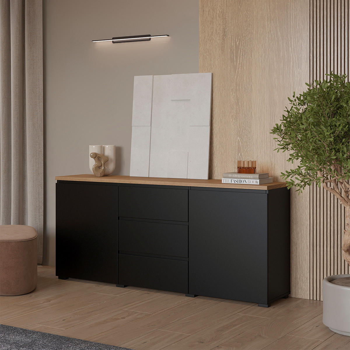 SIDEBOARD Liko Schwarz und Holz - Schwarz, Holzwerkstoff (150/67.9/34.5cm) - Petits-meubles