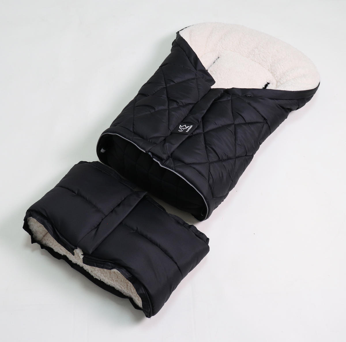 KINDERWAGEN-FUSSSACK Moony 2in1, Sherpa Fleece cream, black - Schwarz Hochglanz, Textil (48/10/105cm) - Kaiserbaby