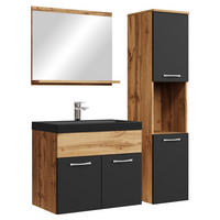 BADMÖBEL-SET Montreal 4 Teile Eiche / Schwarz - 60 x 35 x 51 cm - Eichefarben/Schwarz, Holz (60/51/35cm) - Badplaats