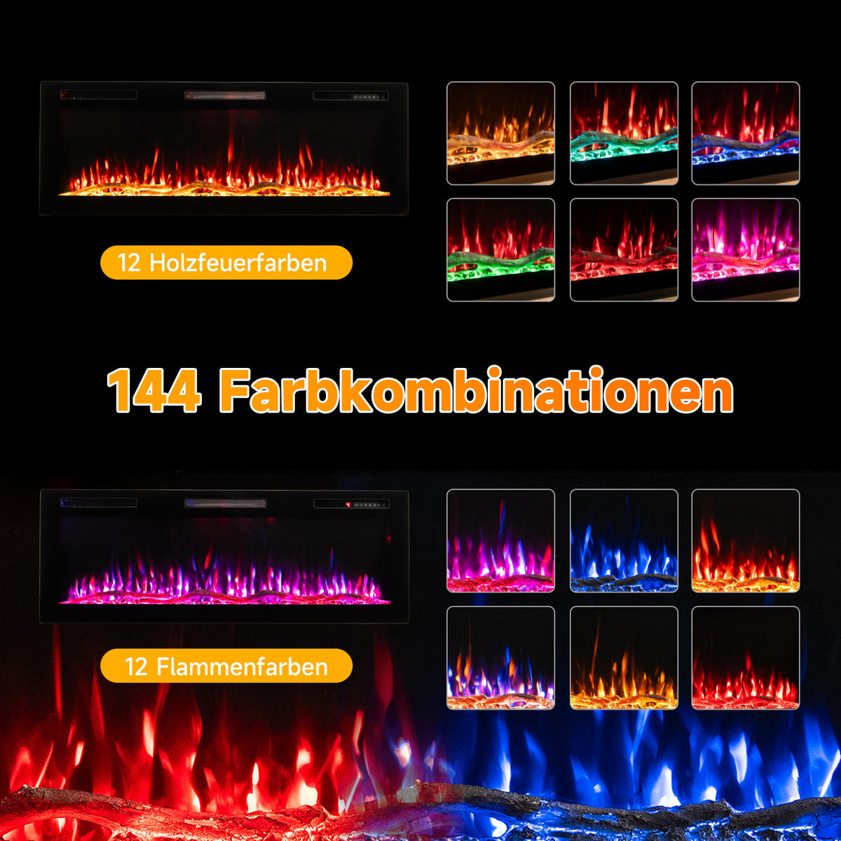 ELEKTROKAMIN mit Schrank, 1000W / 2000W Heizleistung,App-Steuerung - Weiß, Metall (127/46/11.3cm) - HOMAVO