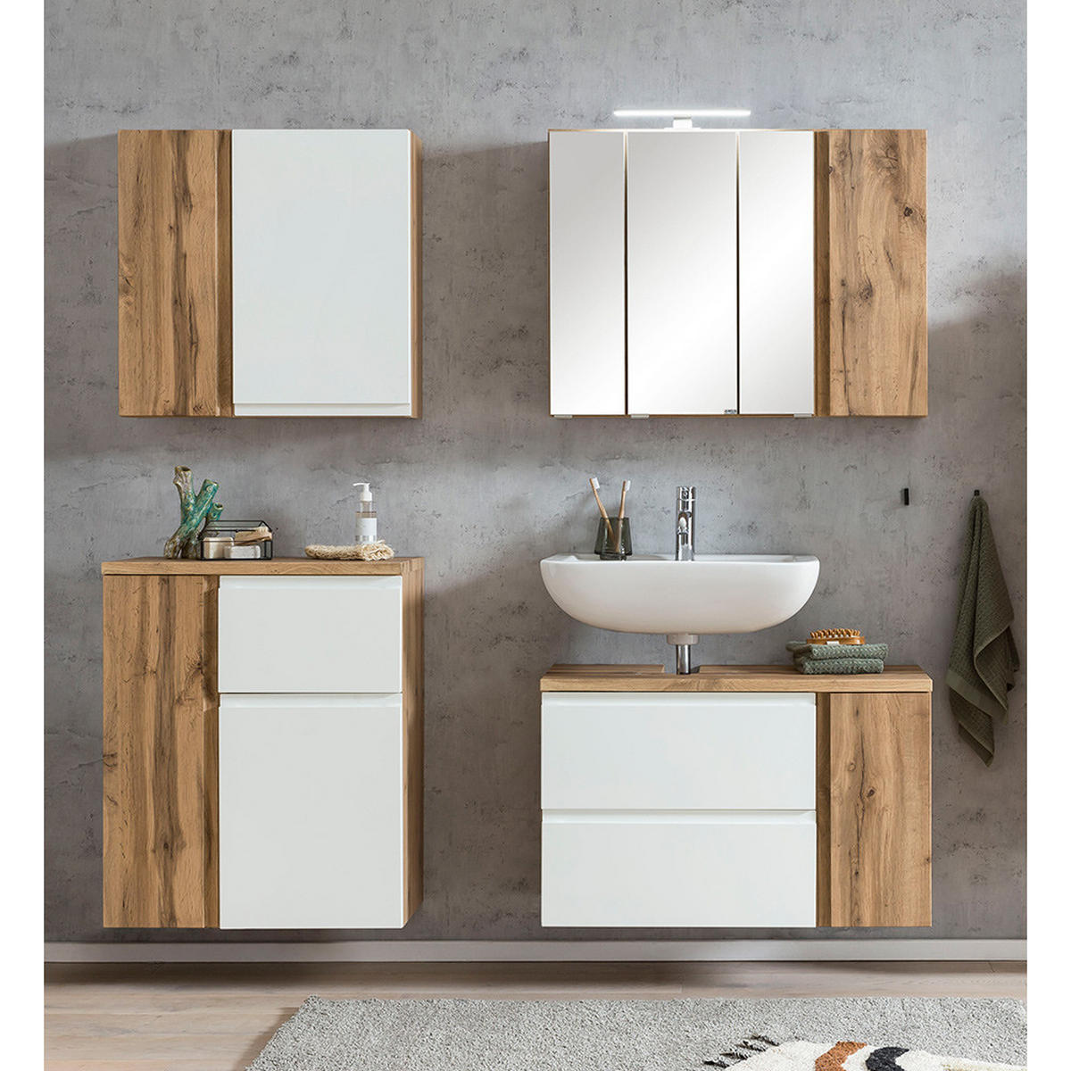 BADMÖBEL-SET 4-TLG. Vasto-03 - Weiß, Holzwerkstoff (165/200/35cm) - Lomado