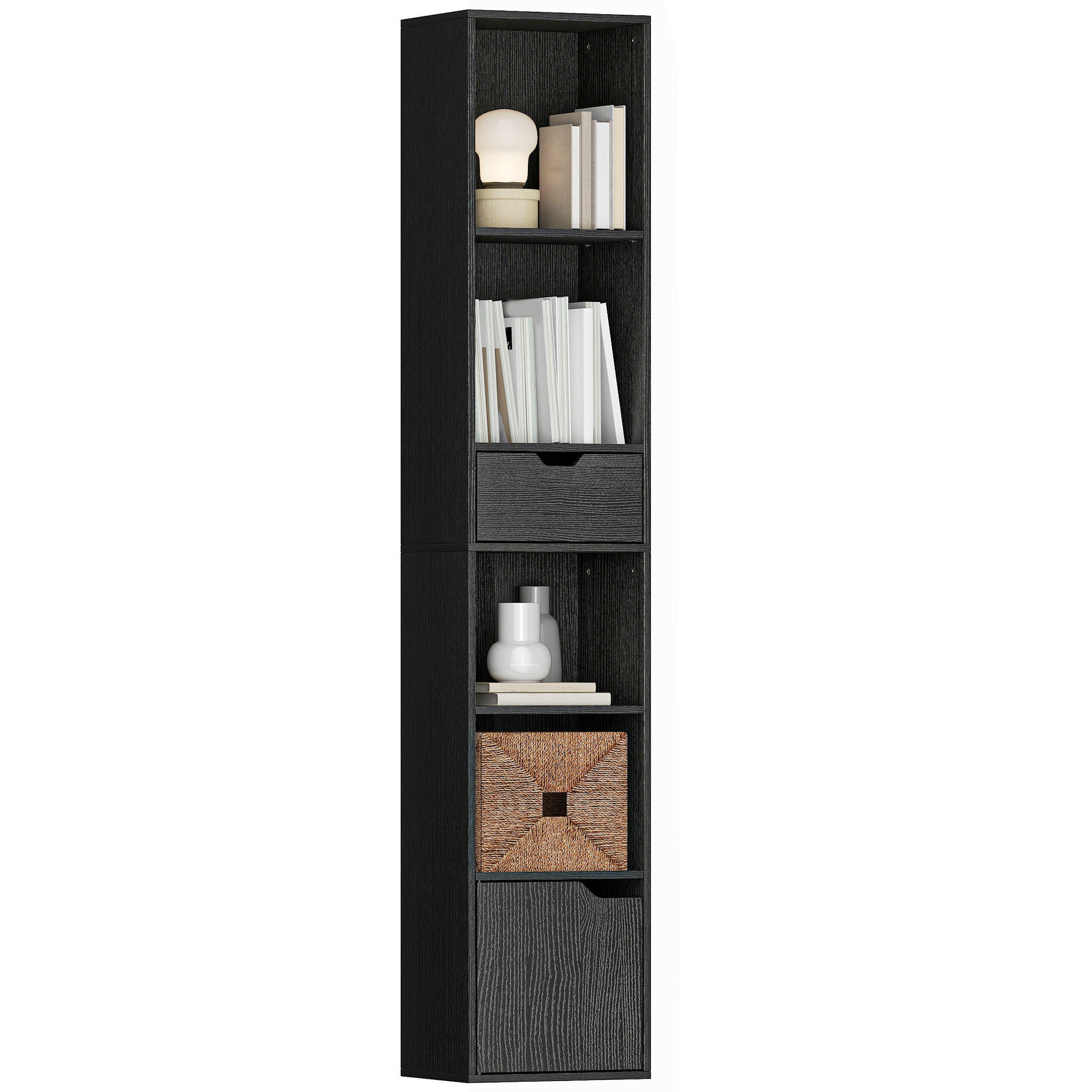 BÜCHERREGAL,4 Ablagen Schrank Schublade 30x24x158cm,schwarz - Schwarz, Holzwerkstoff (30/158/24cm) - Vallsero