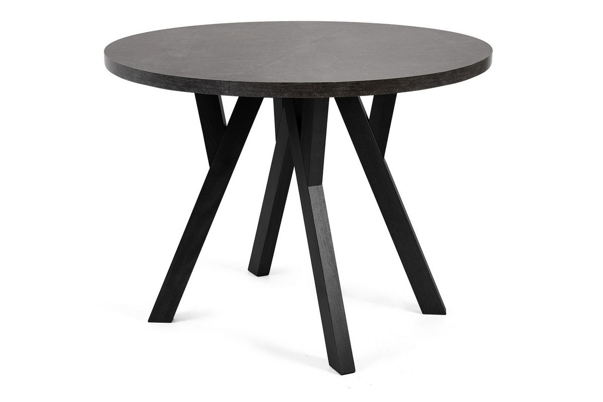 ESSTISCH INDAGA Ausziehbar 100-140cm Rund, Beton/Schwarz - Schwarz, Holz (100/140/75cm) - KONSIMO®