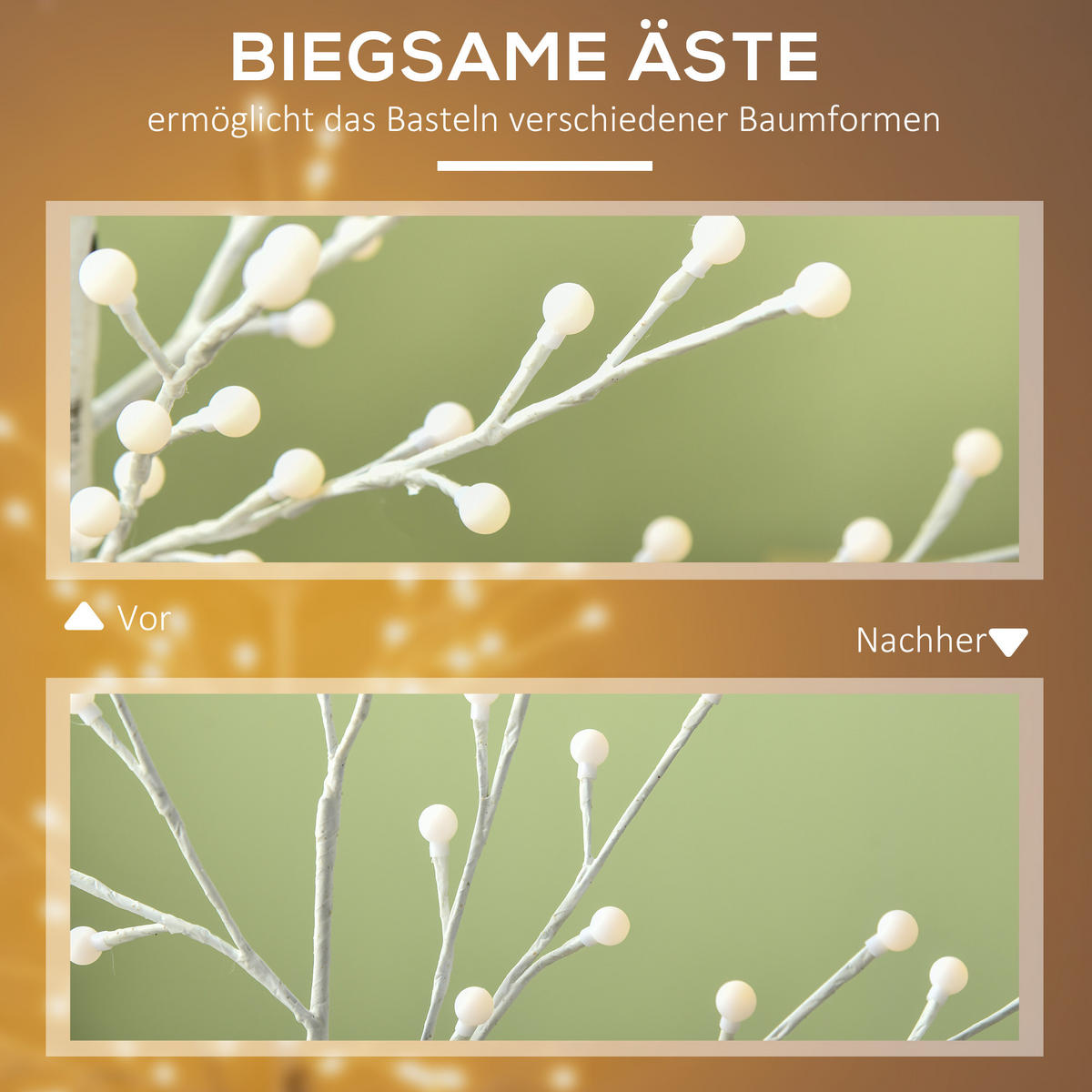 KÜNSTLICHE Birke mit 120 LED-Lichtern, 3 Helligkeitsstufen, faltbare Äste, 150 cm, Weiß - Weiß, Kunststoff (20/150/20cm) - HOMCOM