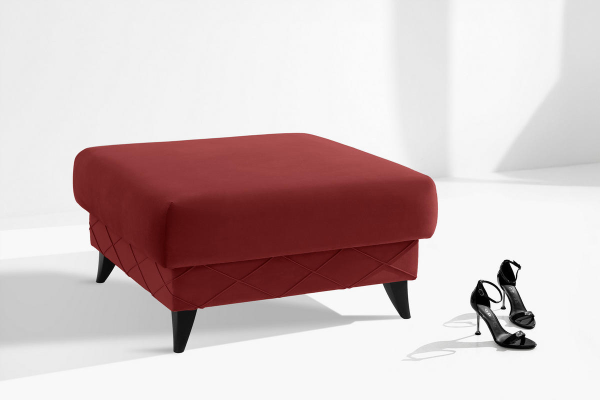 POUF GUSTAVO III Velours, Bordeaux - Bordeaux, Holz/Holzwerkstoff (92/49/92cm) - KONSIMO®