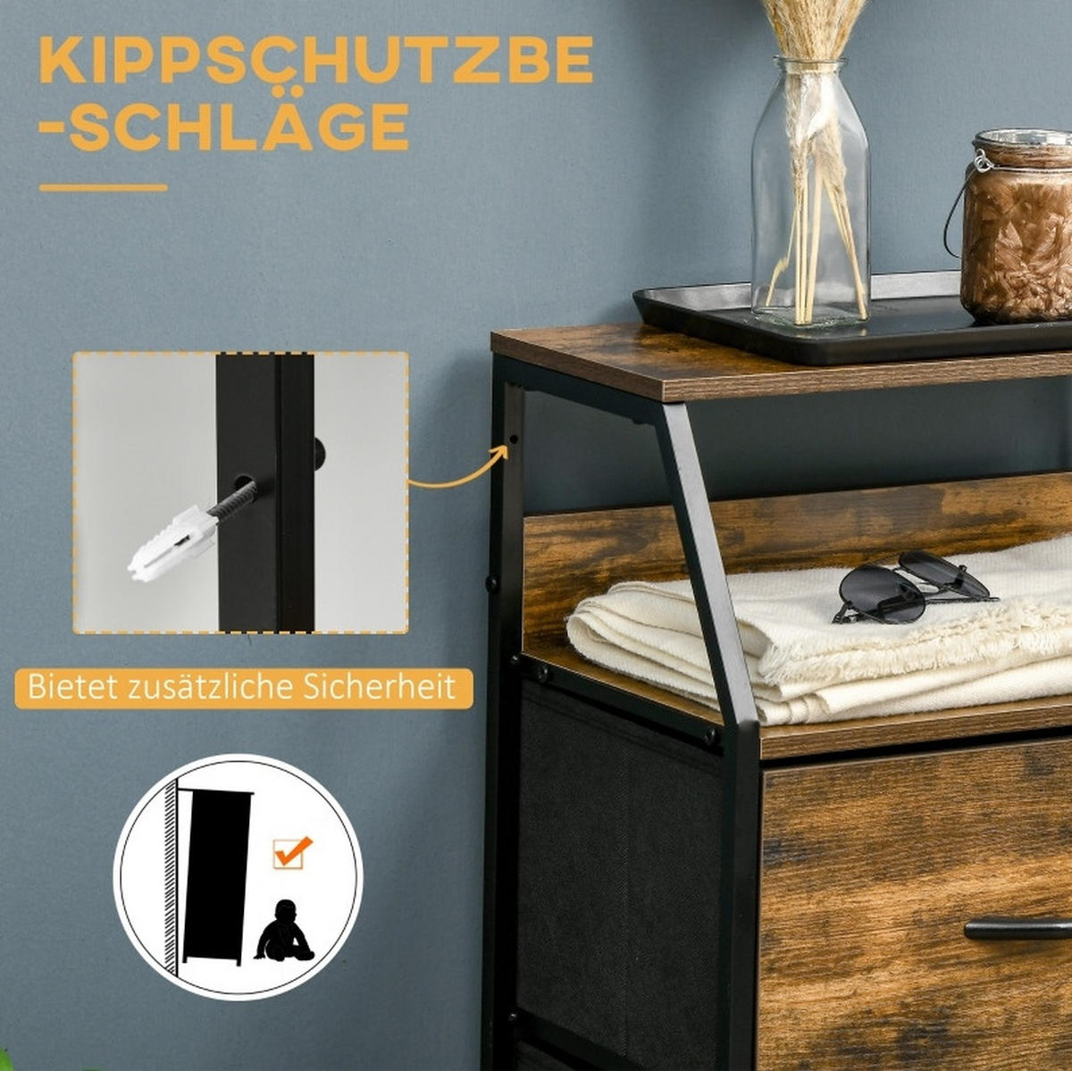 KOMMODE 44/29/92 cm aus Polyester mit Stahlgestell Braun - Braun, Holzwerkstoff (44/92/29cm) - Modenvie