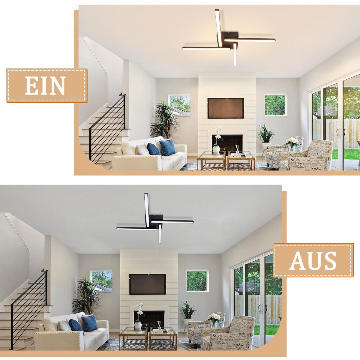 LED-DECKENLEUCHTE Merseburg 56.6/56.6/4.8 cm - Schwarz, Metall (56.6/56.6/4.8cm) - Nettlife