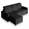 ECKSOFA KAME Schwarz Plüsch-Stoff mit Schlaffunktion - Schwarz, Holz (227/168cm) - MASSENO