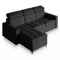 ECKSOFA KAME Schwarz Plüsch-Stoff mit Schlaffunktion - Schwarz, Holz (227/168cm) - MASSENO