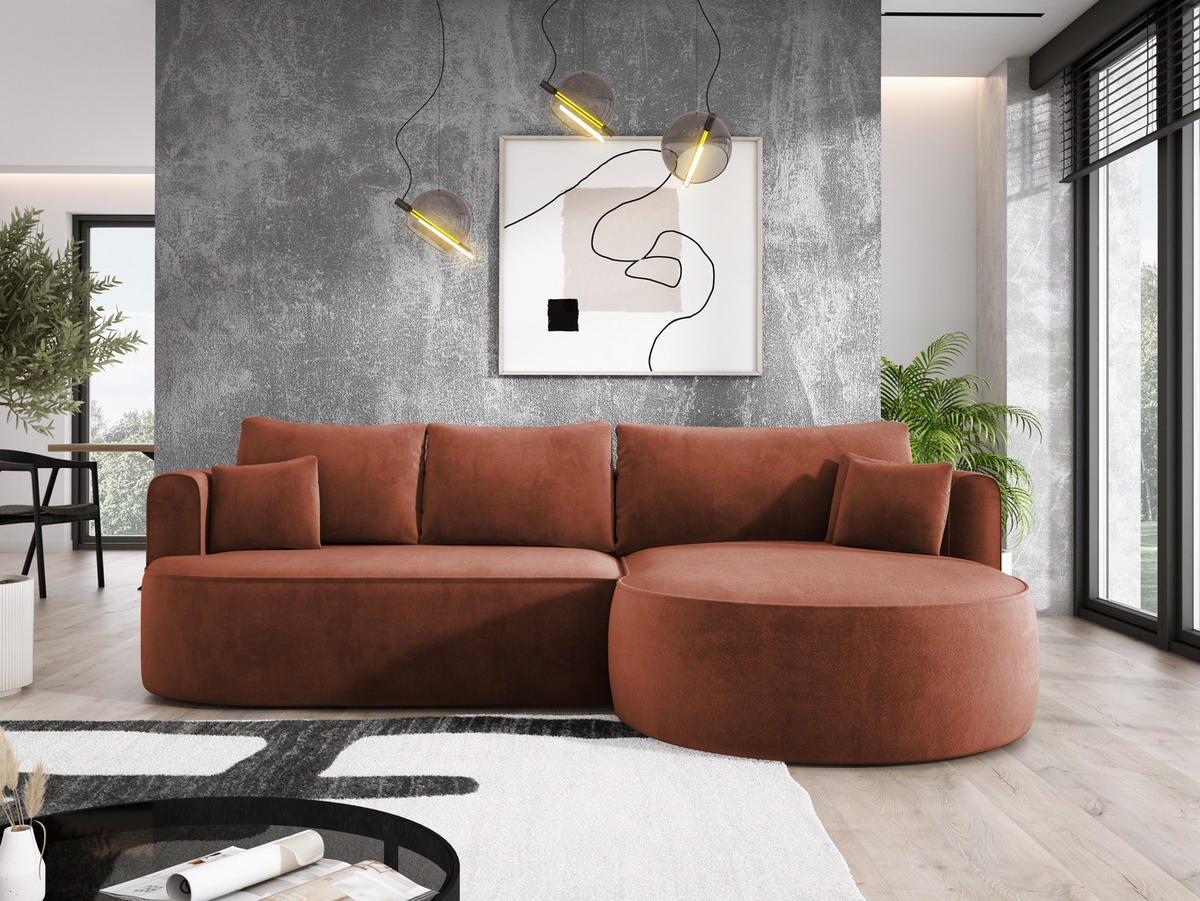 ECKSOFA FIORE L-förm Moderne Ausziehbare Schlaf-Funktion, automatischer Auffaltung, lose Rückenkissen freistehend RECHTS 284x183x82cm Bronze - Bronzefarben, Holz/Textil (284/183cm) - DomoHome