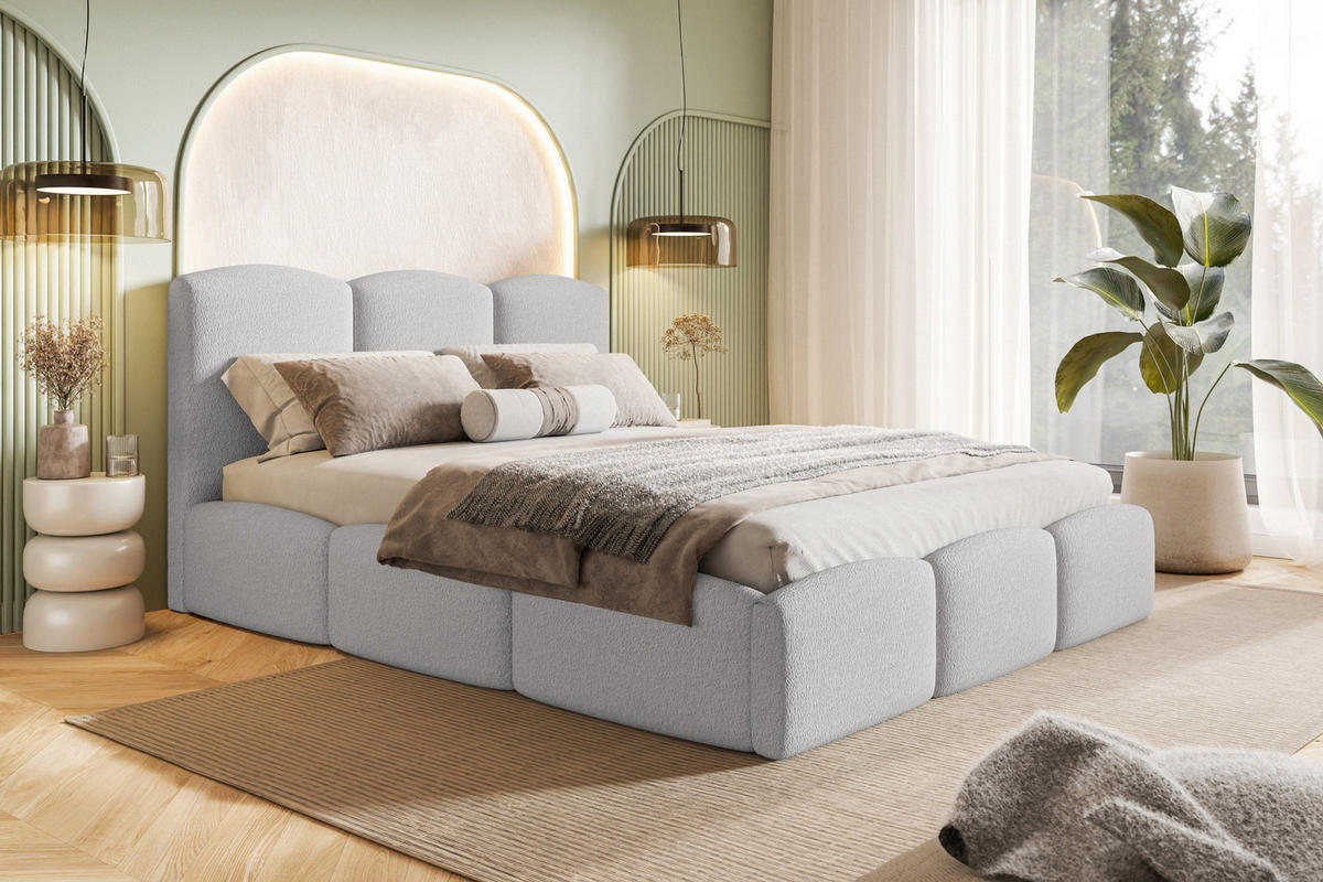 POLSTERBETT 160x200 Roma Slim mit Bettkasten, Lattenrost, Boucle Hellgrau - Hellgrau, Holz/Textil (160/200cm) - Emporius