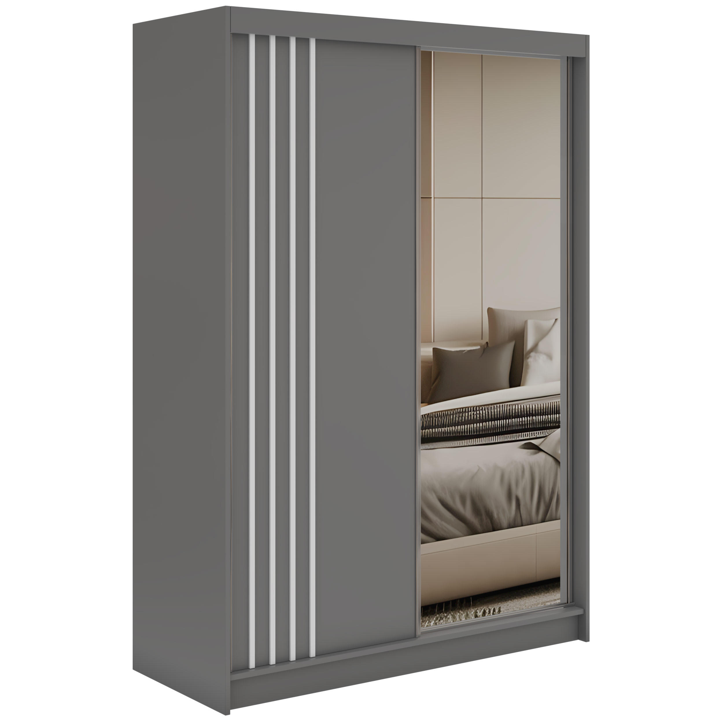 MKS Schwebetürenschrank Grau, Weiß 150x216x61 cm