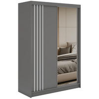 SCHWEBETÜRENSCHRANK mit Lamellen und Spiegel DIANA - 150 - Grau und Weiß - Alufarben/Weiß, Holzwerkstoff/Metall (150/216/61cm) - MKS