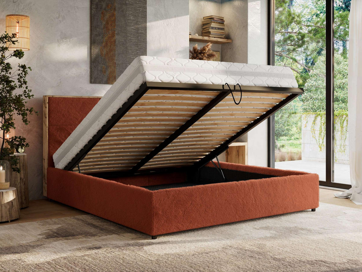 POLSTERBETT LERIO CLASSIC 140/200 - Orange Plüsch - ohne Matratze - Orange, Textil (140/200cm) - MKS