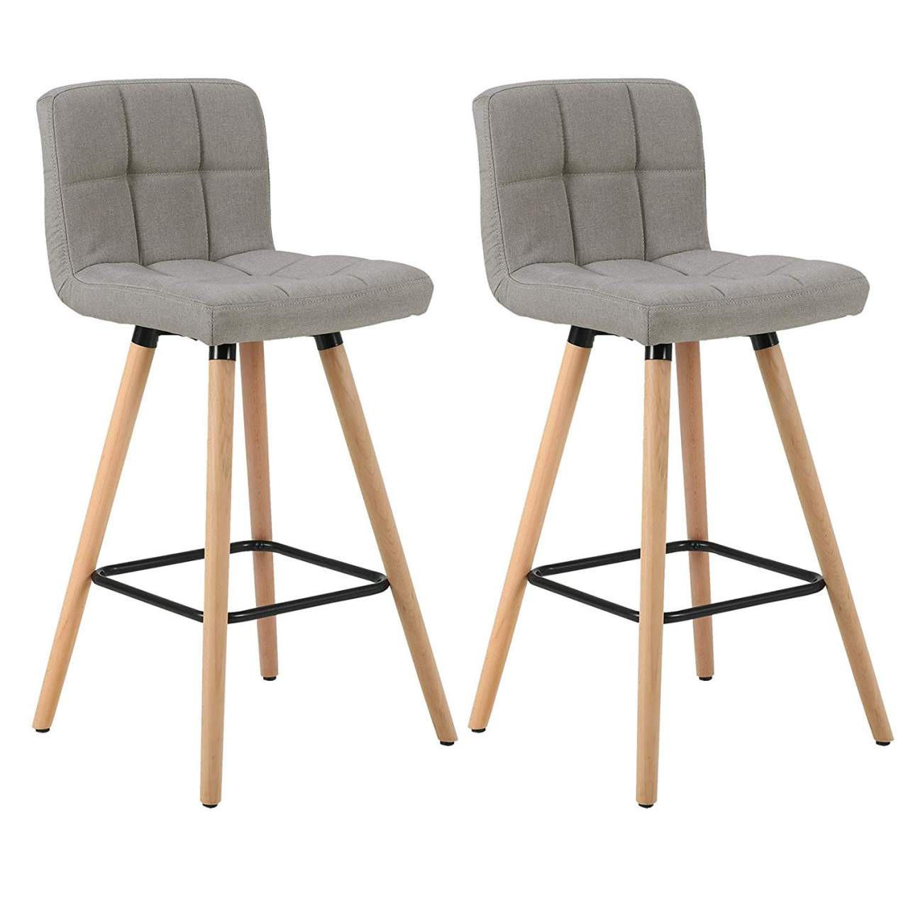 BARHOCKER 2er Set, Massivholz, Leinen, Hellgrau - Hellgrau/Naturfarben, Holz/Textil (46/96/46cm) - Woltu