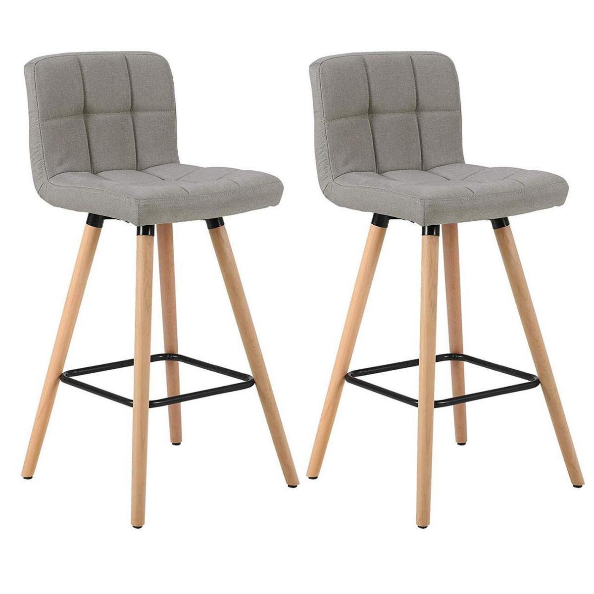 BARHOCKER 2er Set, Massivholz, Leinen, Hellgrau - Hellgrau/Naturfarben, Holz/Textil (46/96/46cm) - Woltu
