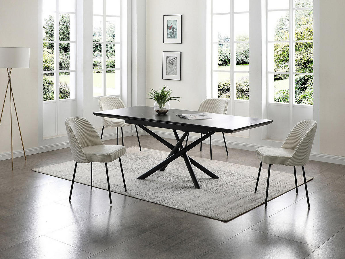 STUHL 2er-Set - Cord & schwarzes Metall - Cremefarben - ALPALI - Creme, Textil (50/83.5/57.5cm) - Vente-Unique