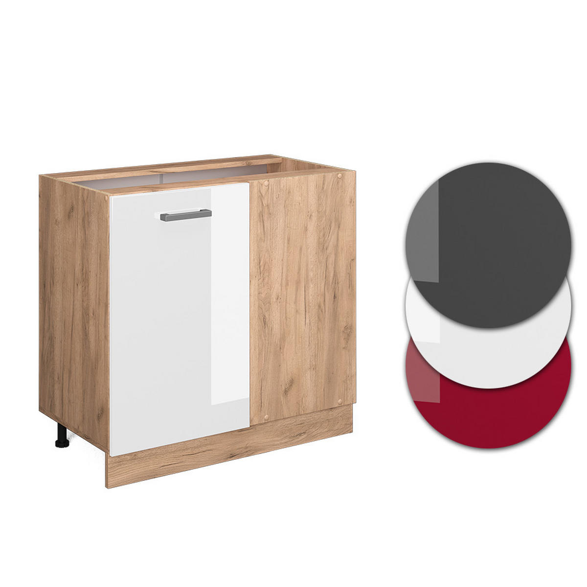 ECKUNTERSCHRANK R-Line Weiß Hochglanz 86 cm AP Marmor - Honigeiche/Weiß Hochglanz, Holzwerkstoff (86/81.6/60cm) - Vicco