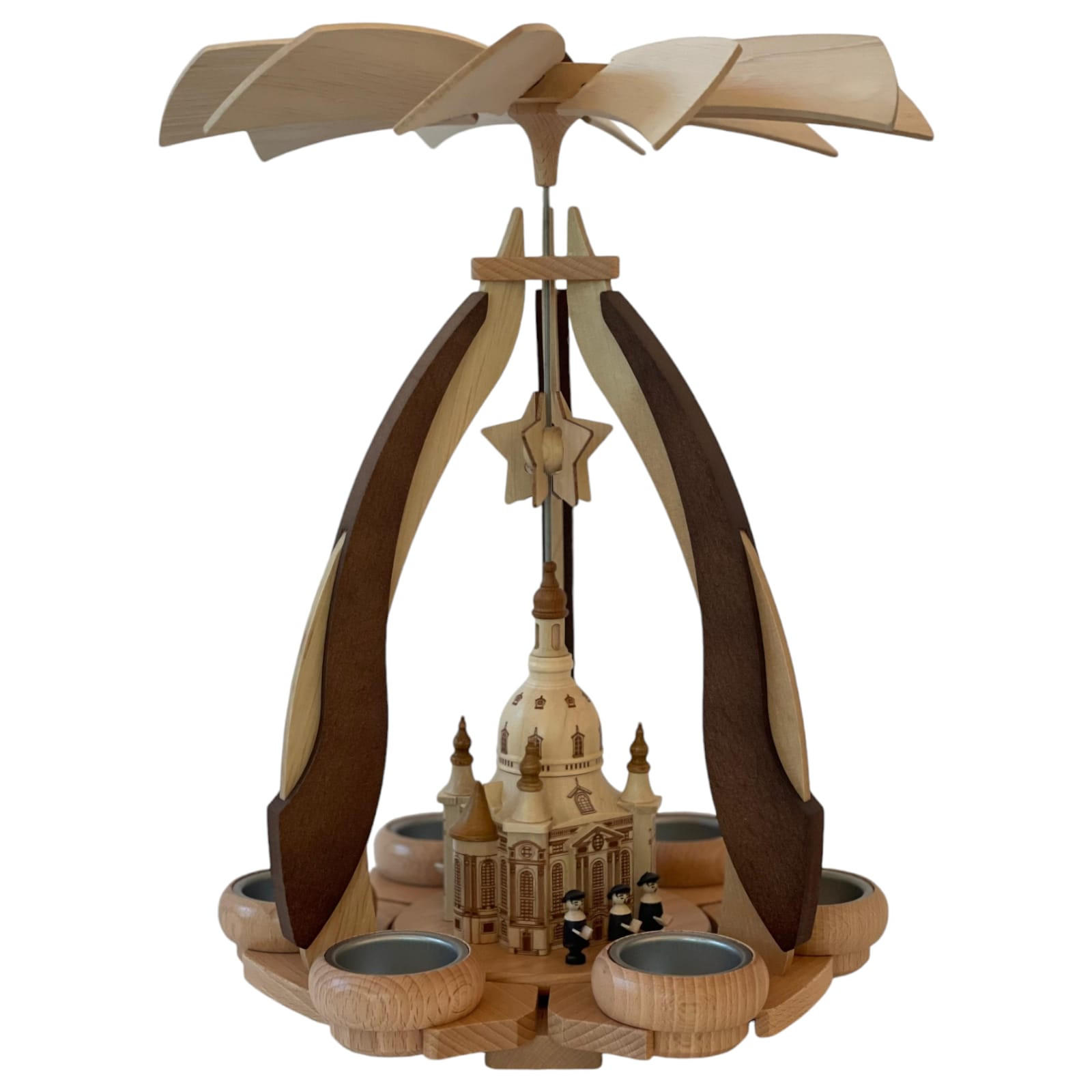 PYRAMIDE Dresdner Frauenkirche für 6 Teelichter 27/27/36 cm - Multicolor, Holz (27/36/27cm)