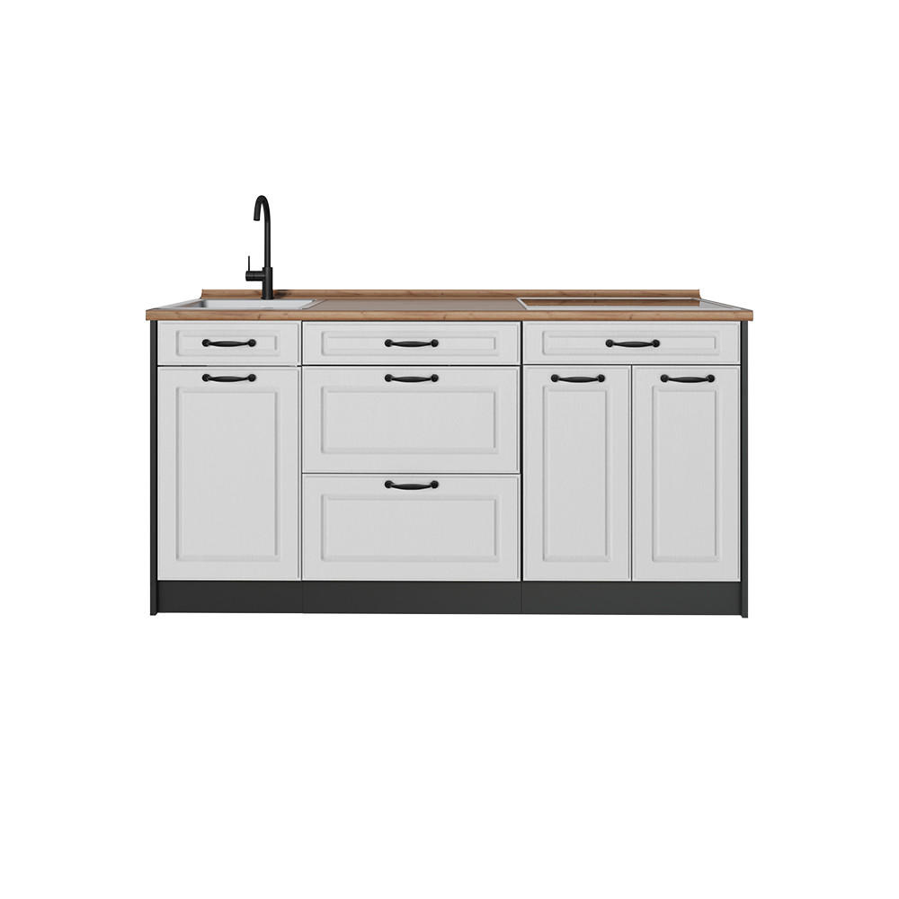 KÜCHENBLOCK R-Line, Weiß Landhaus/Anthrazit, 160 cm Arbeitsplatte Goldkraft Eiche - Anthrazit/Weiß, Holzwerkstoff (160/81.6/60cm) - Vicco