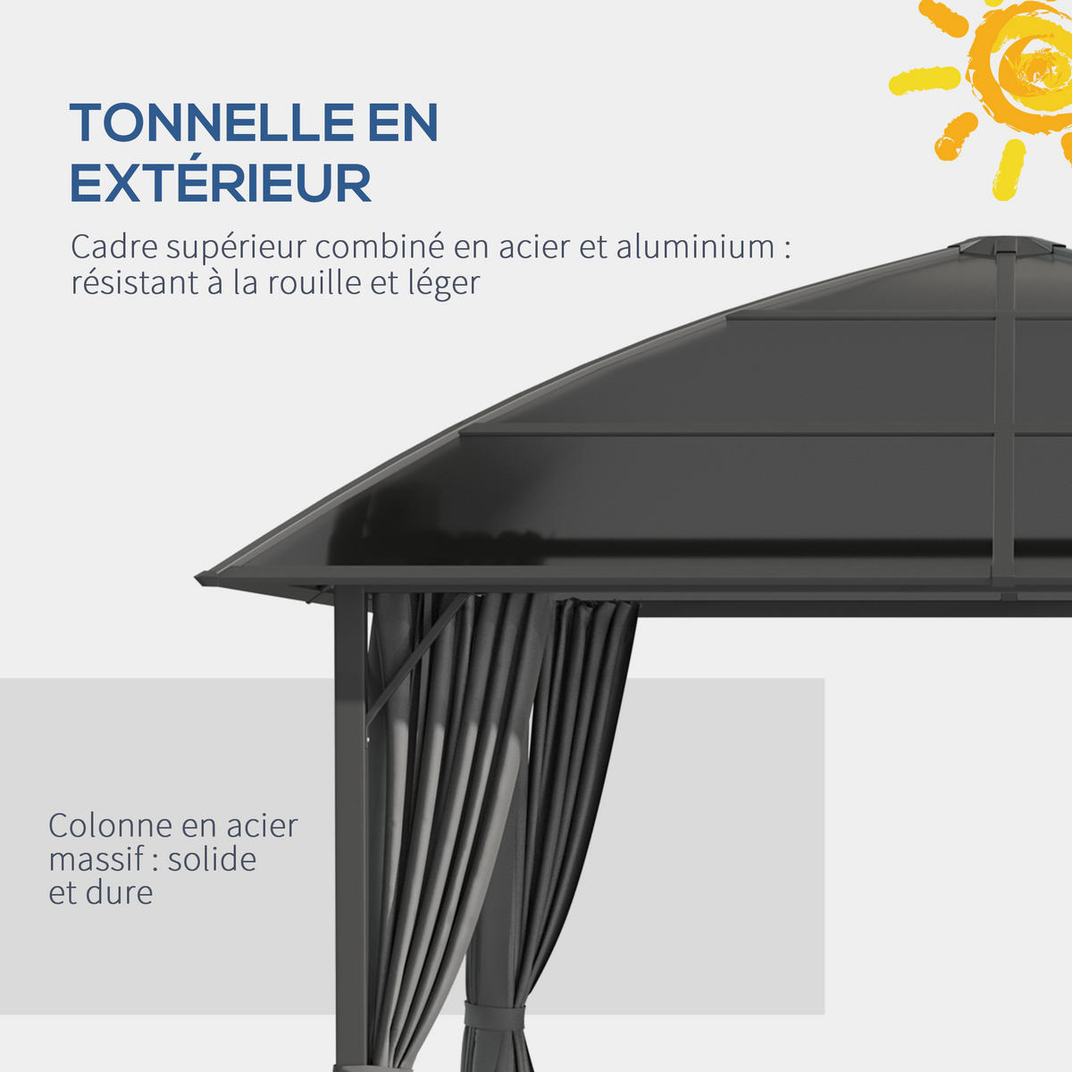 PAVILION MIT POLYCARBONATDACH DE-12584 3x3 m mit Seitenwänden Dunkelgrau - Dunkelgrau, Metall (305/270/305cm) - ComfortXL