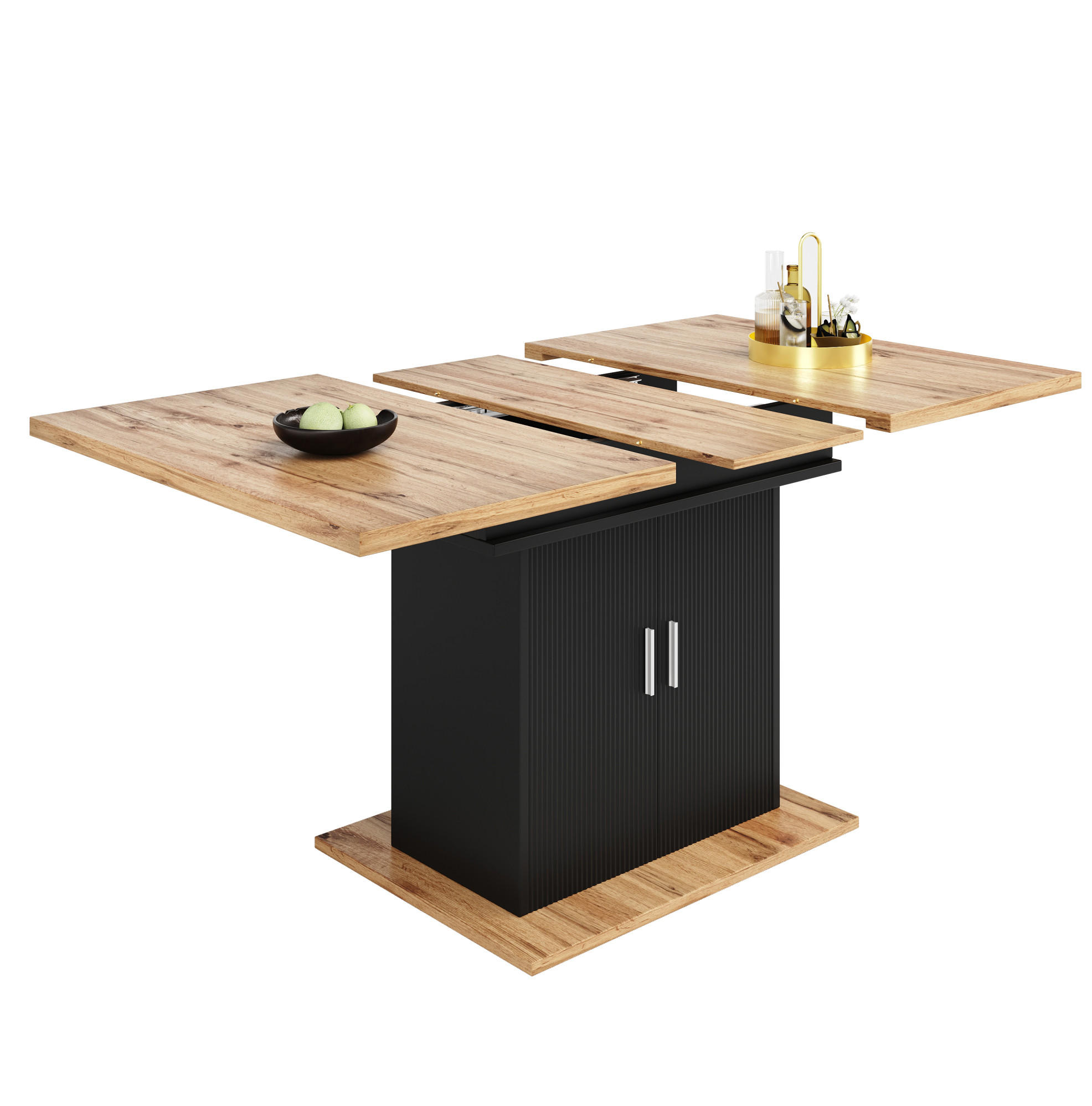 Redom JÍDELNÍ stůl 110–140/70/76 cm, rozkládací s úložným prostorem a 3 policemi, MDF, Černá