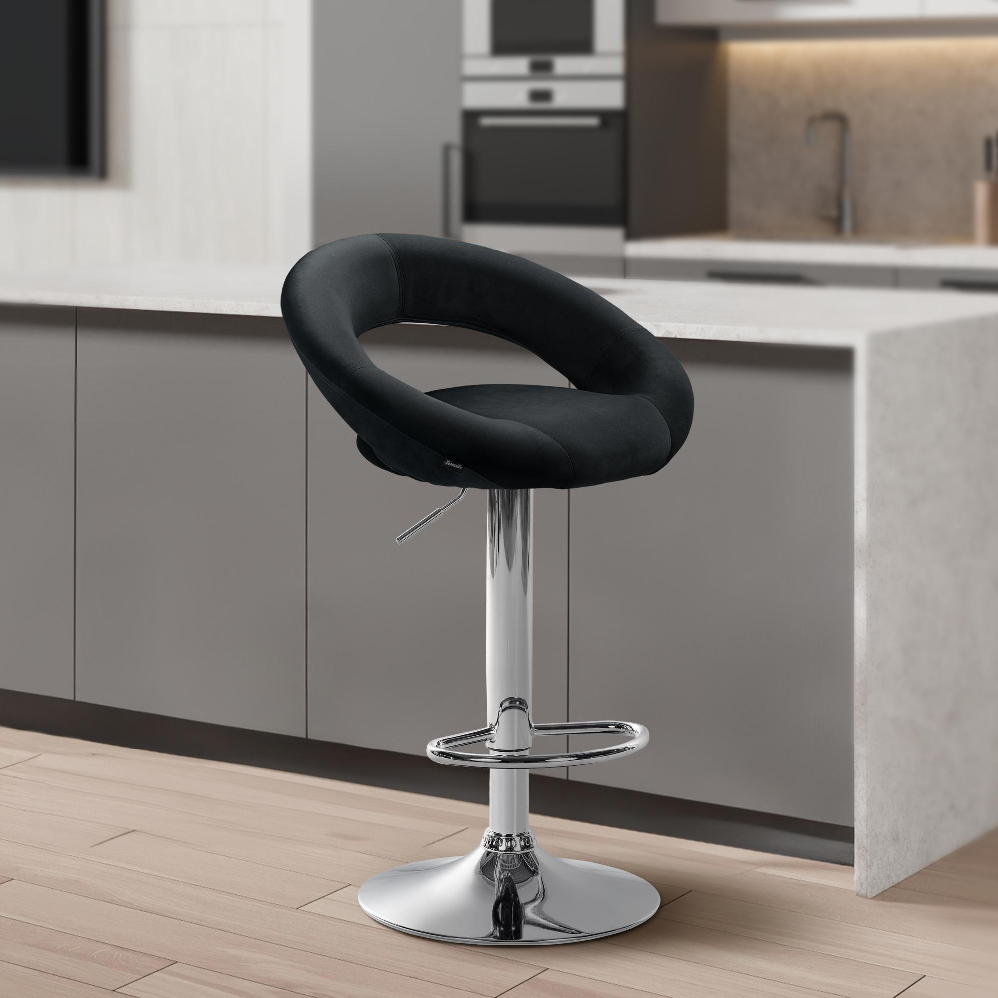 BARHOCKER Samt schwarz - Chromfarben/Schwarz, Textil/Metall (53/80/47cm) - CLP