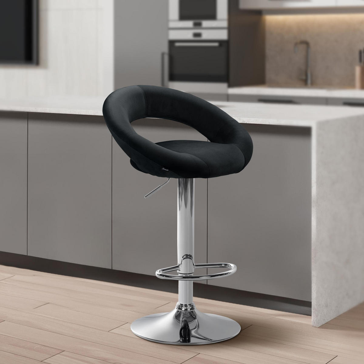 BARHOCKER Samt schwarz - Chromfarben/Schwarz, Textil/Metall (53/80/47cm) - CLP