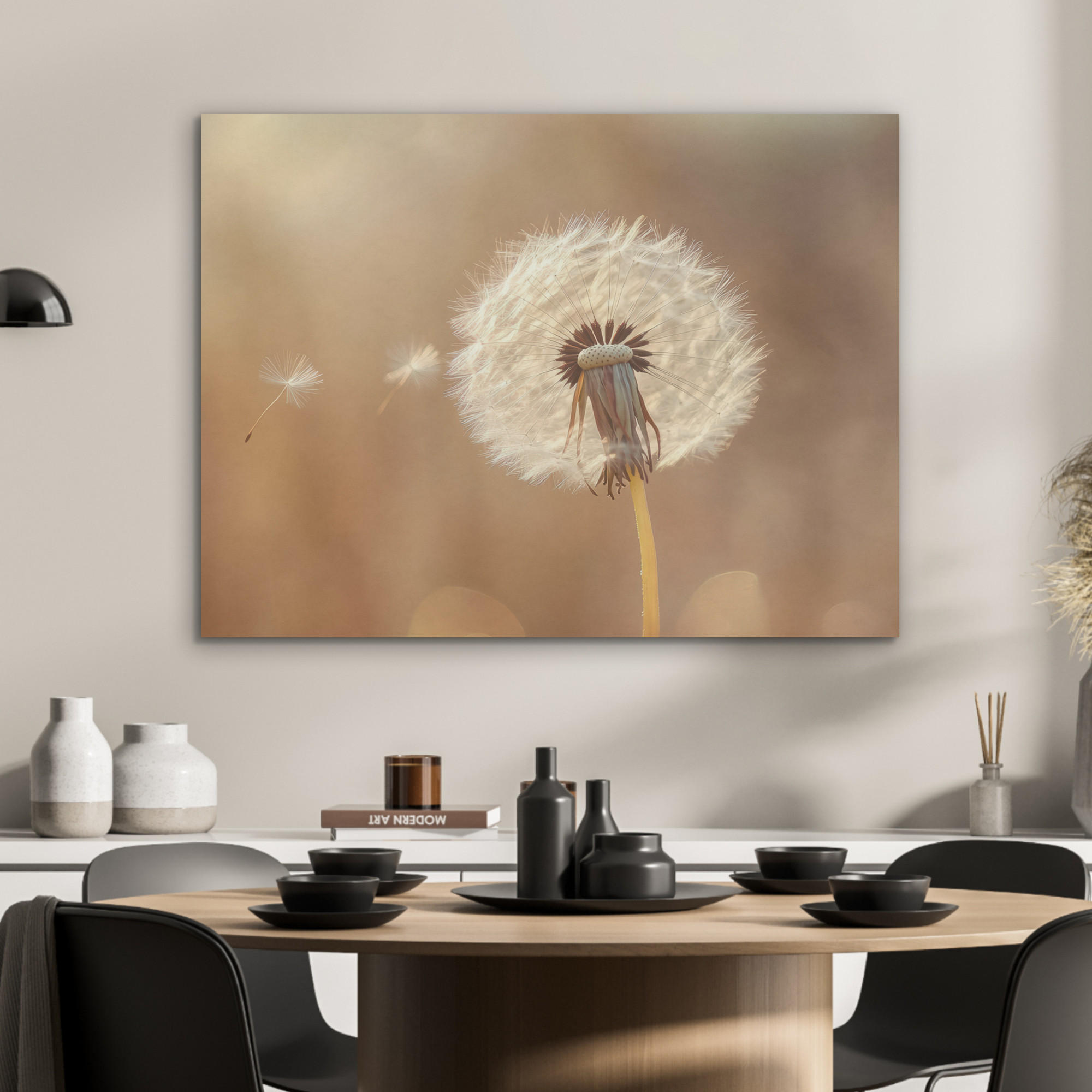 AKUSTIKPANEEL Löwenzahn - Beige - Natur - Blume 80x60 cm - Hellbraun, Textil (80/0.9/60cm) - MuchoWow