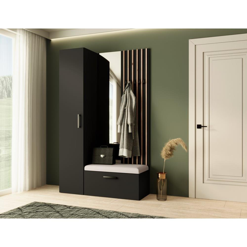GARDEROBE Margaret II 121/203/43 mit Lamellen und Hochschrank - Schwarz/Weiß, Holzwerkstoff/Kunststoff (121/203/43cm) - Beautysofa
