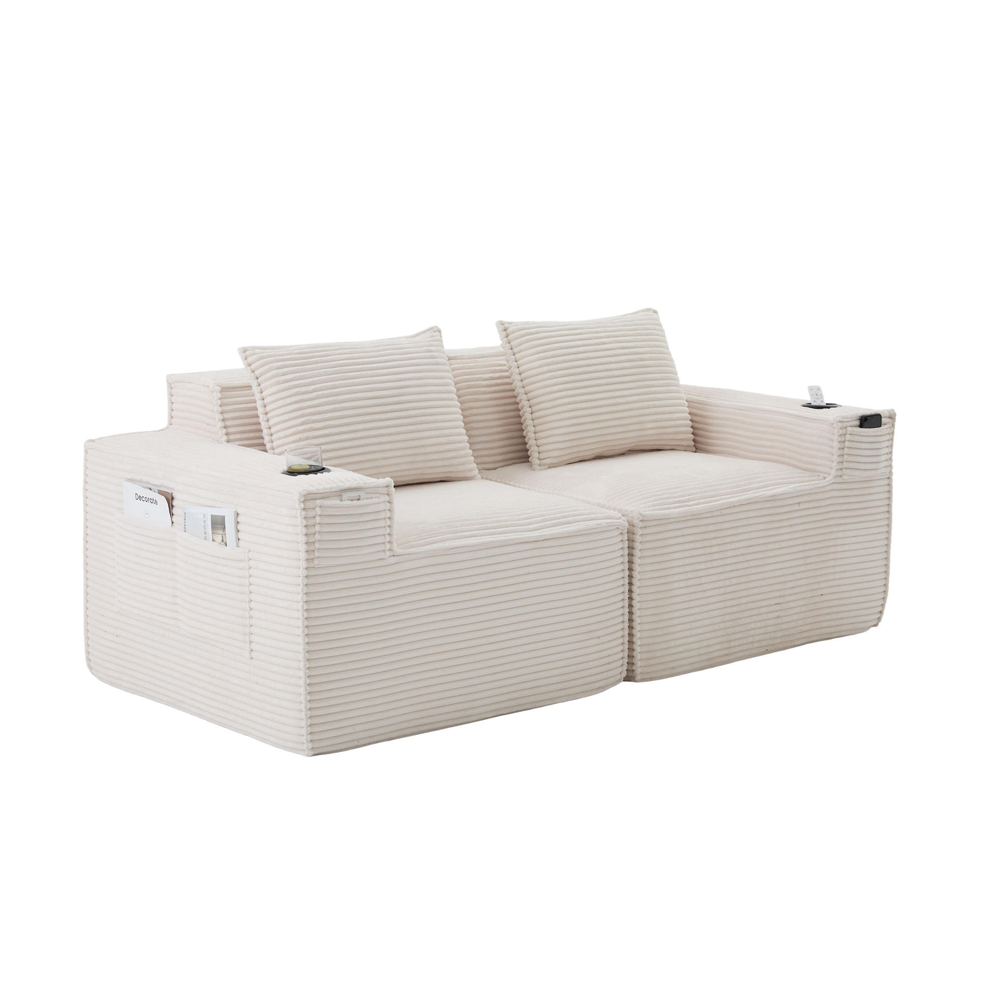 SOFA 2-Sitzer modular mit Getränkehaltern 188 cm Beige - Beige, Kunststoff (188/75/90cm) - Meubliv