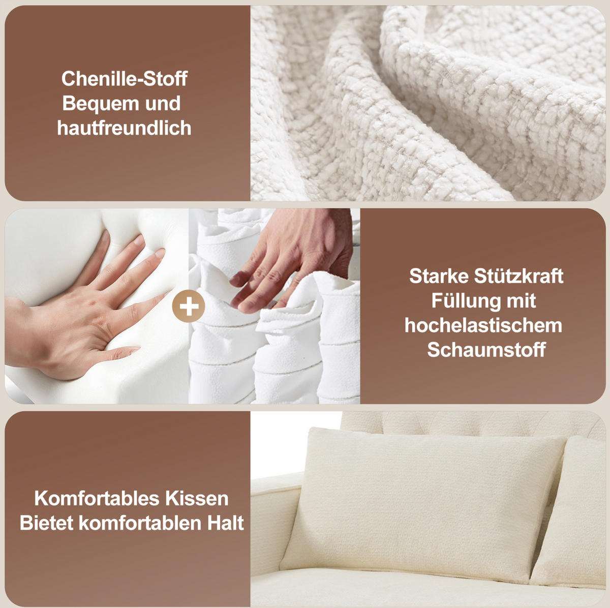 SCHLAFSOFA, Chenille mit Schlaffunktion & USB-Anschluss, 140/137/84 cm, Beige, inkl. 2 Kissen - Beige, Textil (137/84/140cm) - Redom