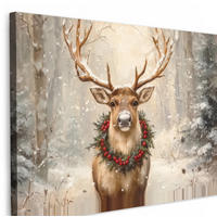 LEINWANDBILD Weihnachten - Rentier - Winter - Kranz 30x20 cm - Naturfarben, Textil (30/20cm) - MuchoWow