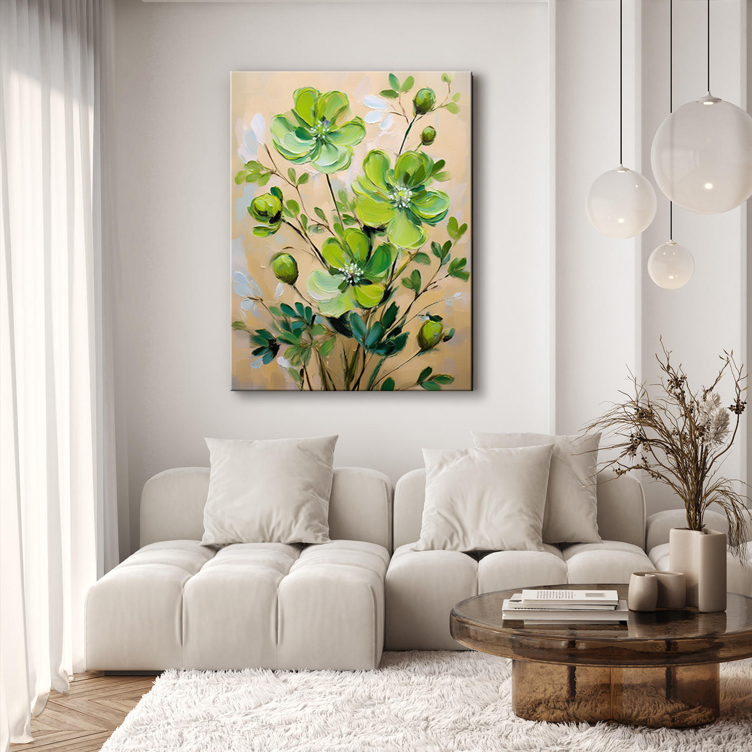 WANDBILD grün gemalte blume - Grün, Textil (40/60cm) - Feeby