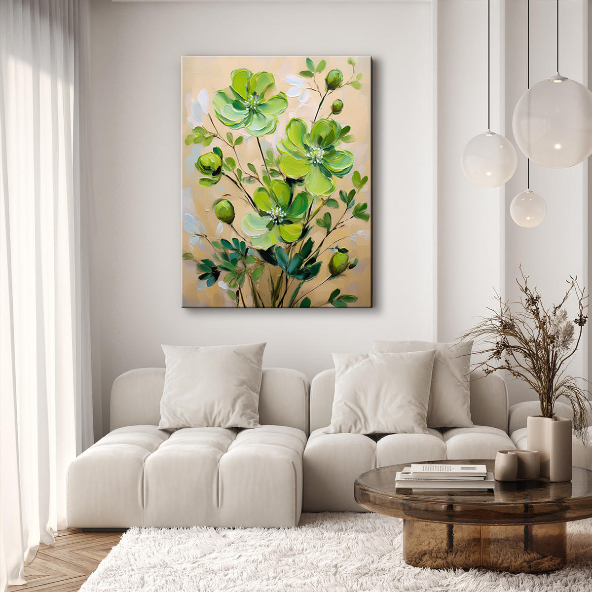 WANDBILD grün gemalte blume - Grün, Textil (40/60cm) - Feeby