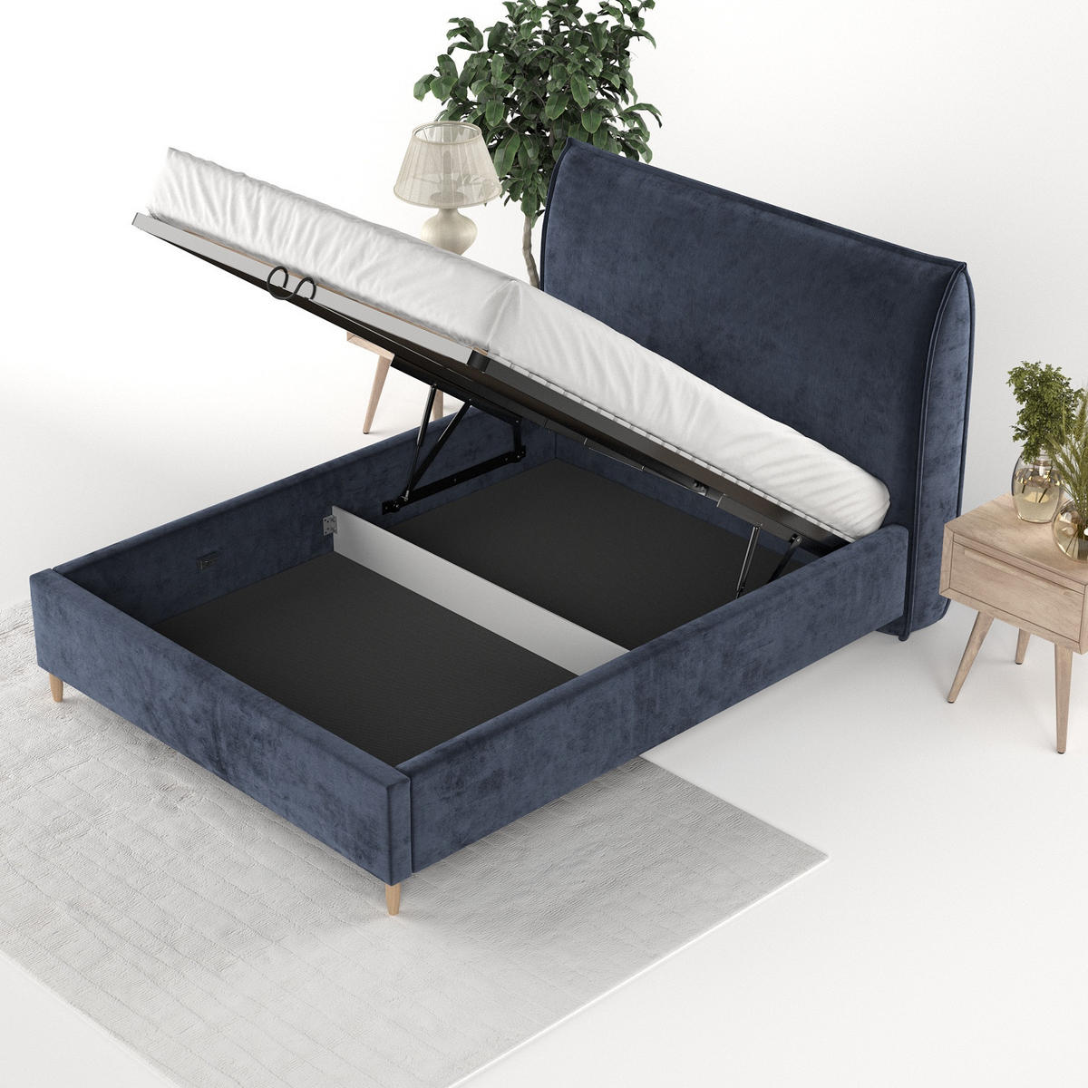 POLSTERBETT Mira 180/200 cm Marineblau im Lotta Stoff - Naturfarben/Dunkelblau, Holz/Holzwerkstoff (180/200cm) - AltaBeds